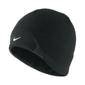Nike Therma-Fit Fleece Black Logo Ponytail Hole Cap Running Beanie